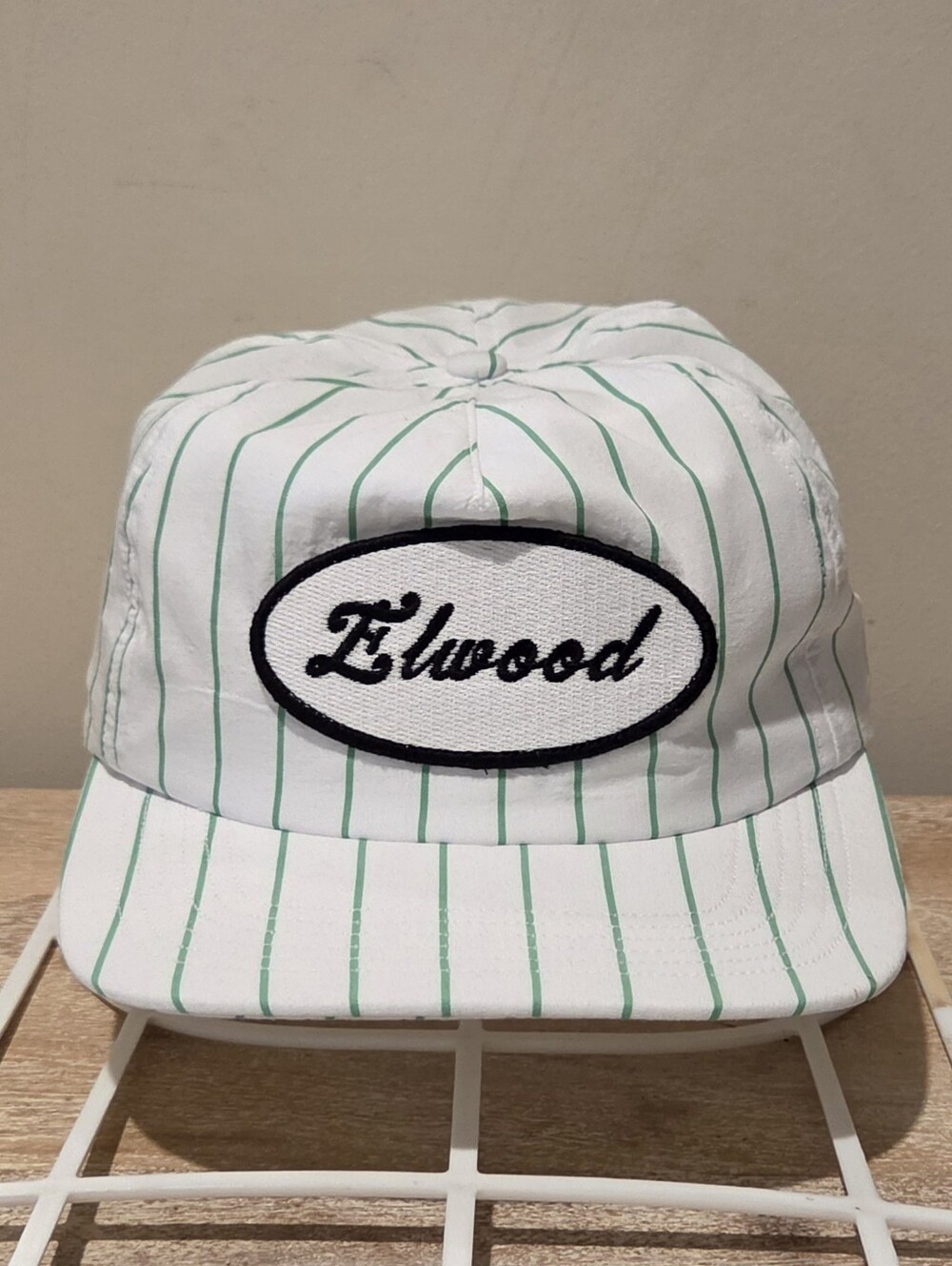 Elwood Pincord Snapback Baseball Cap Hat - White & Green Striped - OSFA